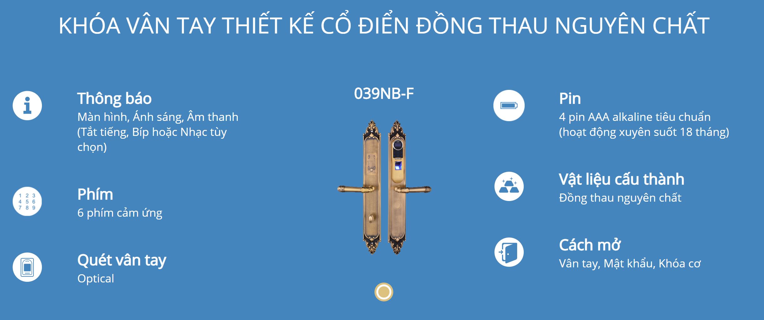 Thông tin kỹ thuật khóa Vân Tay Hune 039-F