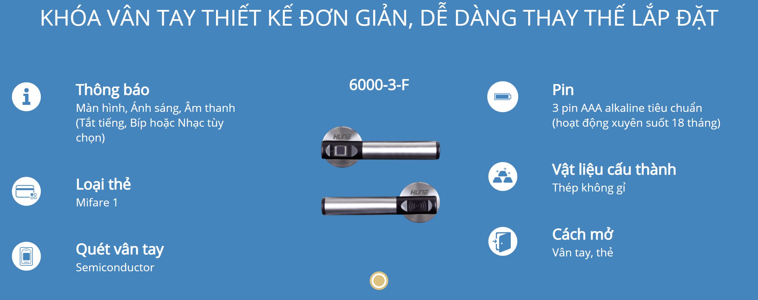 Thông tin kỹ thuật khóa Vân Tay Hune 6000-3-F