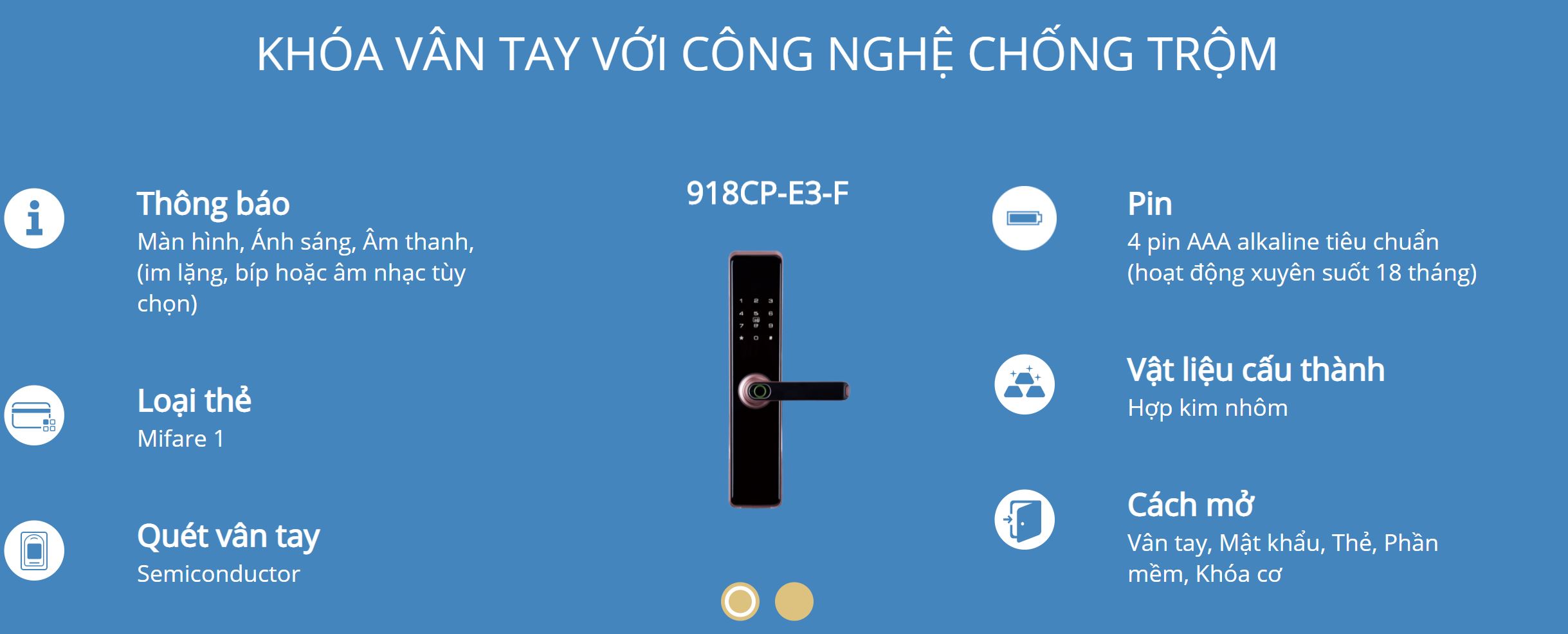 Thông tin kỹ thuật khóa Vân Tay Hune 918-E3-F